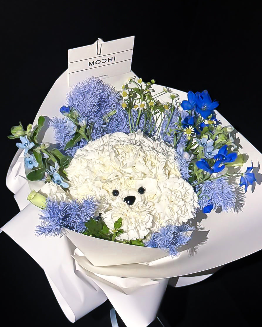 Blue Tone White Doggy | 藍調白色小狗｜花店 Flowers Florist｜情人節花束 求婚花束