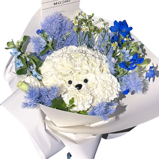 Blue Tone White Doggy | 藍調白色小狗｜花店 Flowers Florist｜情人節花束 求婚花束